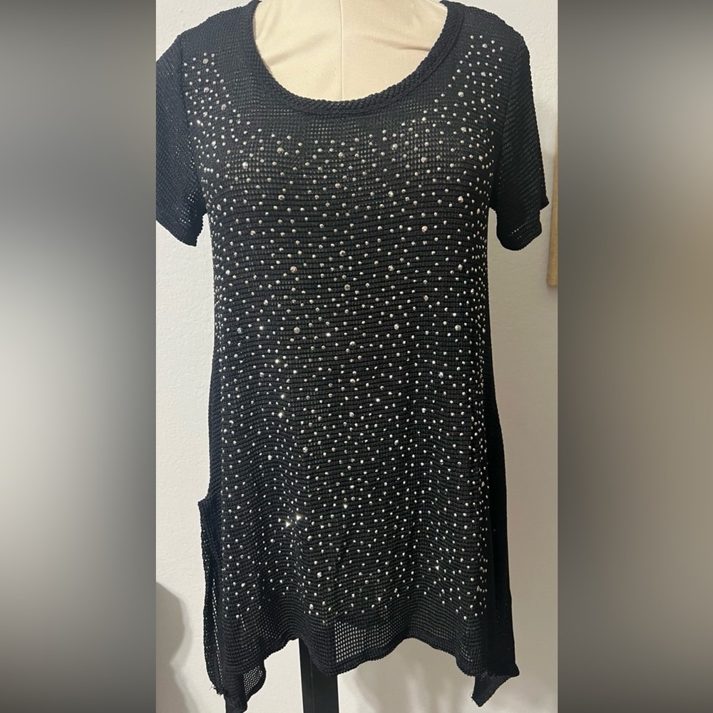 Vocal Black Knit Top with Sparkling Stud Details-M